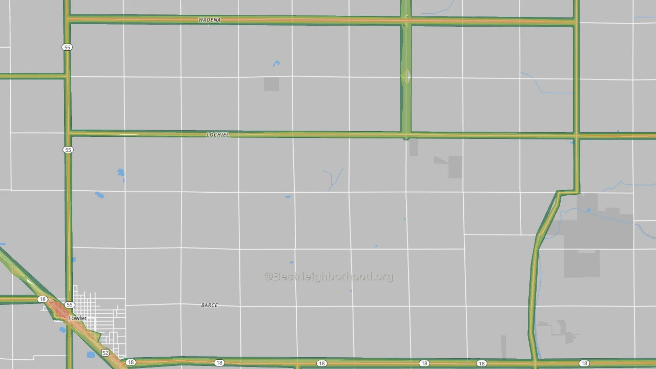 Lochiel, IN Map of Noise Levels in Lochiel