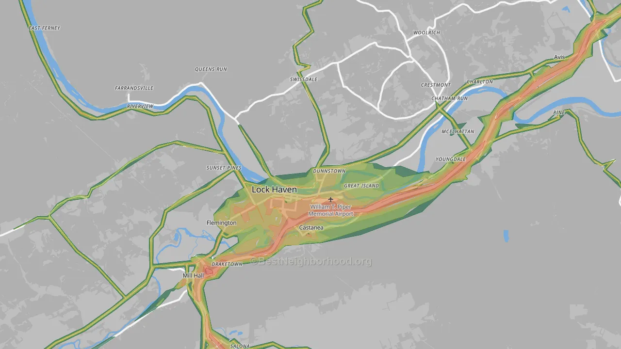 Lock Haven, PA Map of Noise Levels in Lock Haven