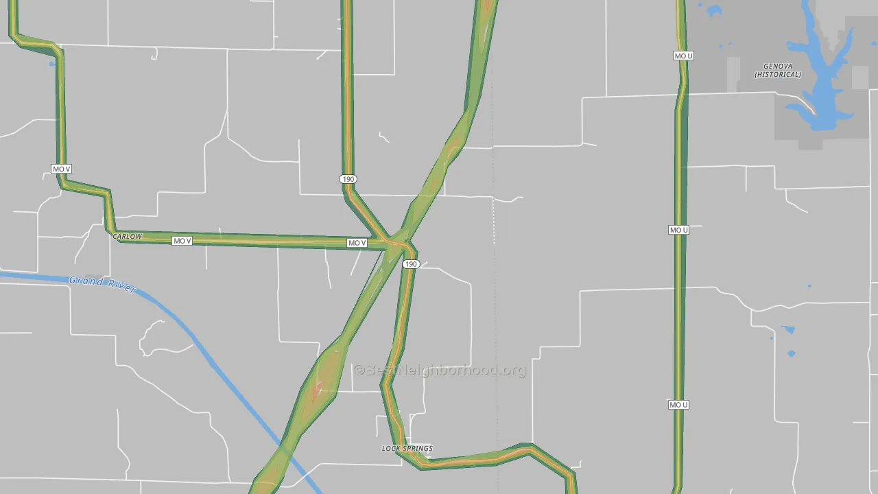 Lock Springs, MO Map of Noise Levels in Lock Springs