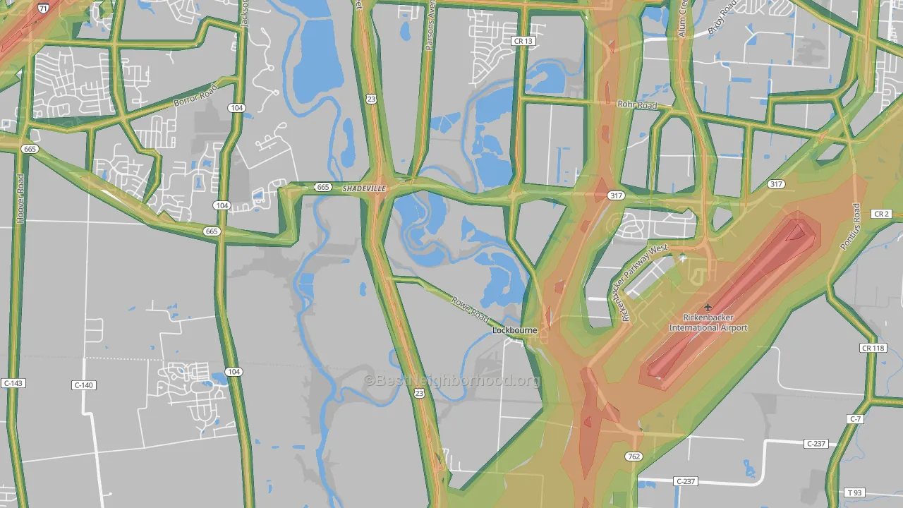 Lockbourne, OH Map of Noise Levels in Lockbourne