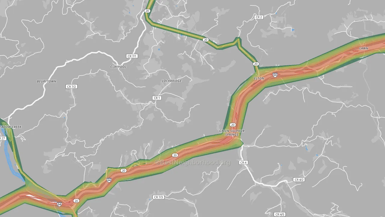 Lockbridge, WV Map of Noise Levels in Lockbridge