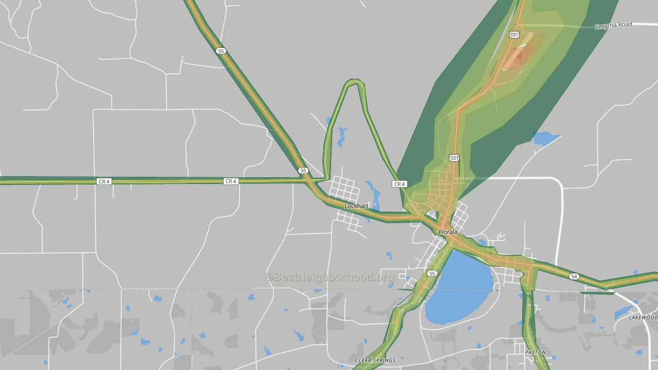 Lockhart, AL Map of Noise Levels in Lockhart