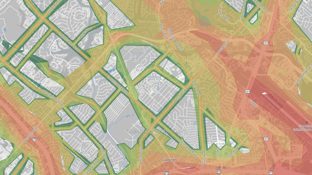 Lockhill Estates, San Antonio, TX Map of Noise Levels in Lockhill Estates