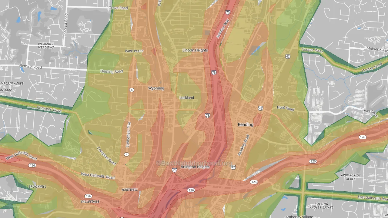 Lockland, OH Map of Noise Levels in Lockland