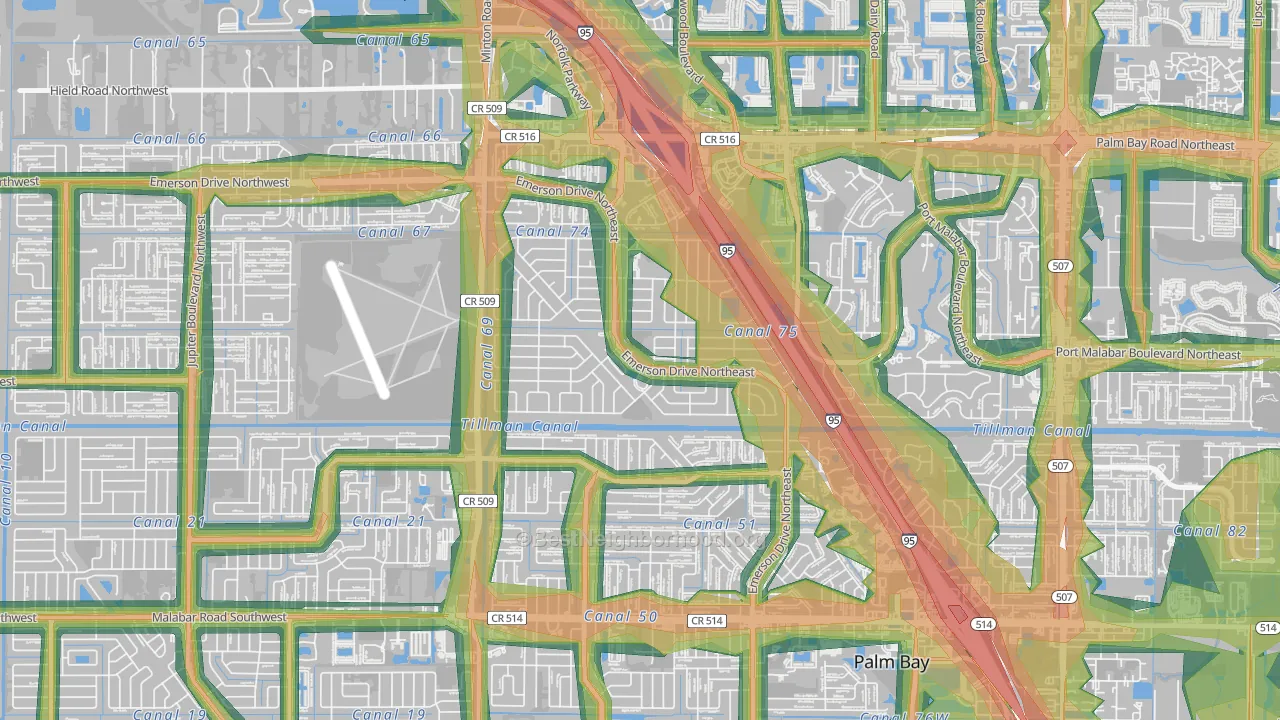 Lockmar Estates, Palm Bay, FL Map of Noise Levels in Lockmar Estates