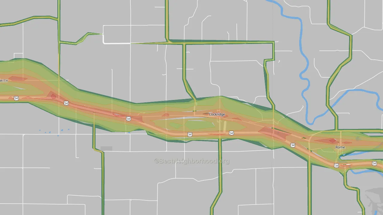 Lockridge, IA Map of Noise Levels in Lockridge