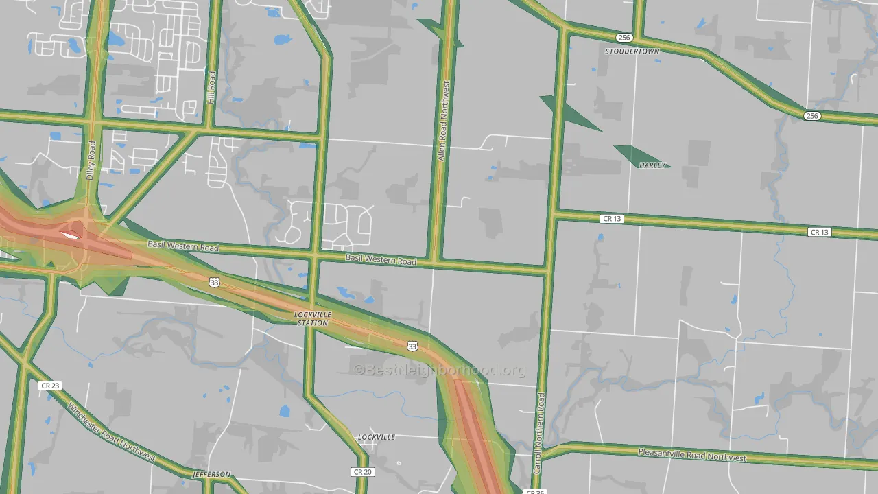 Lockville, OH Map of Noise Levels in Lockville