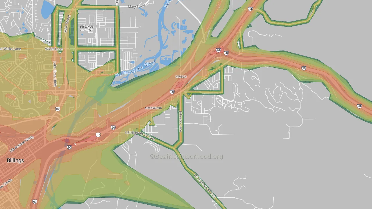 Lockwood, MT Map of Noise Levels in Lockwood