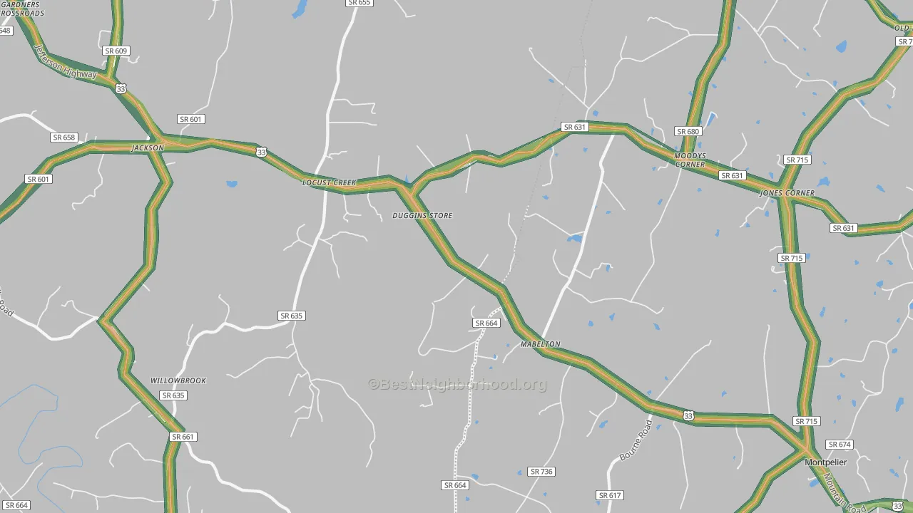 Locust Creek, VA Map of Noise Levels in Locust Creek