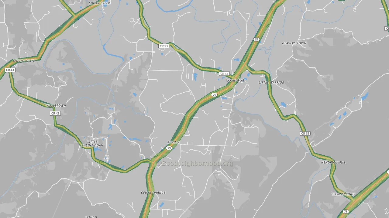 Locust Fork, AL Map of Noise Levels in Locust Fork
