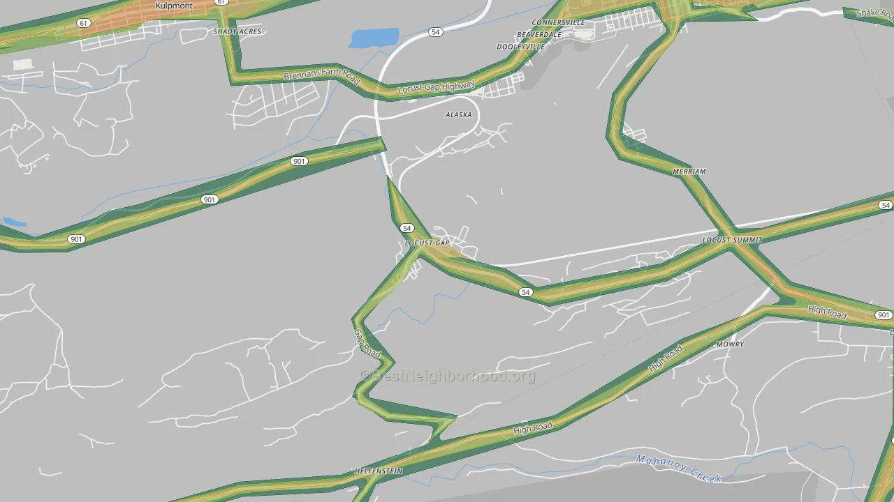 Locust Gap, PA Map of Noise Levels in Locust Gap