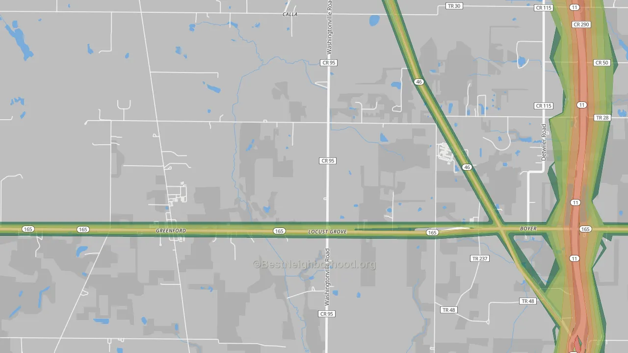 Locust Grove, OH Map of Noise Levels in Locust Grove