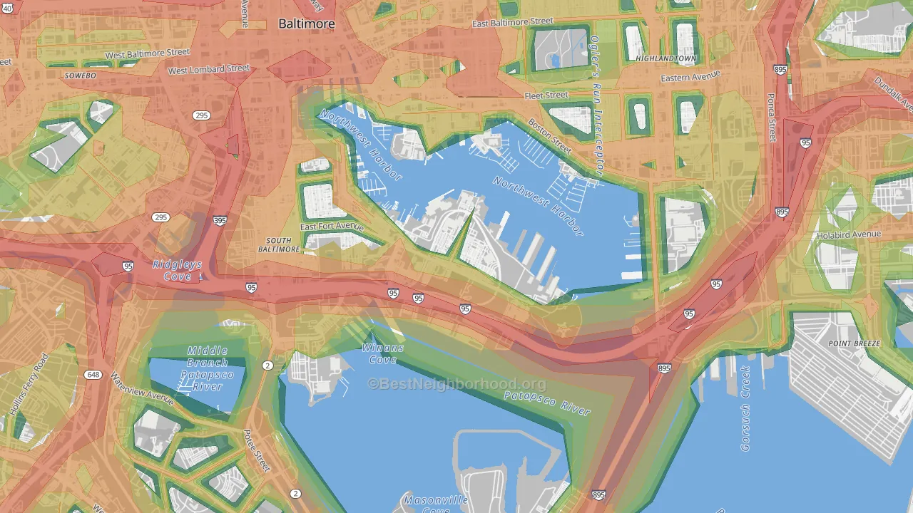 Locust Point, Baltimore, MD Map of Noise Levels in Locust Point