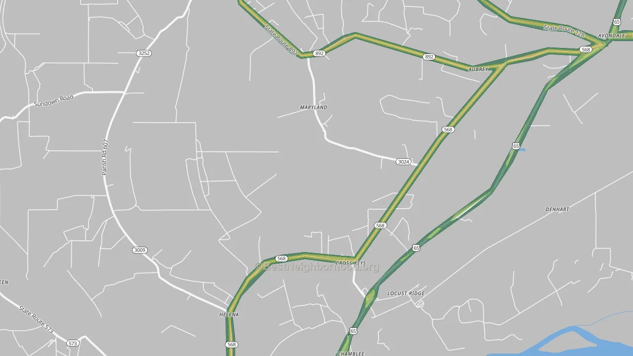 Locust Ridge, LA Map of Noise Levels in Locust Ridge