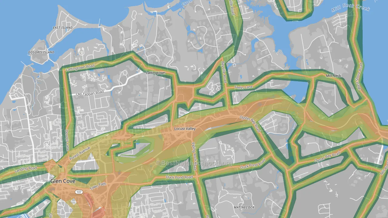 Locust Valley, NY Map of Noise Levels in Locust Valley