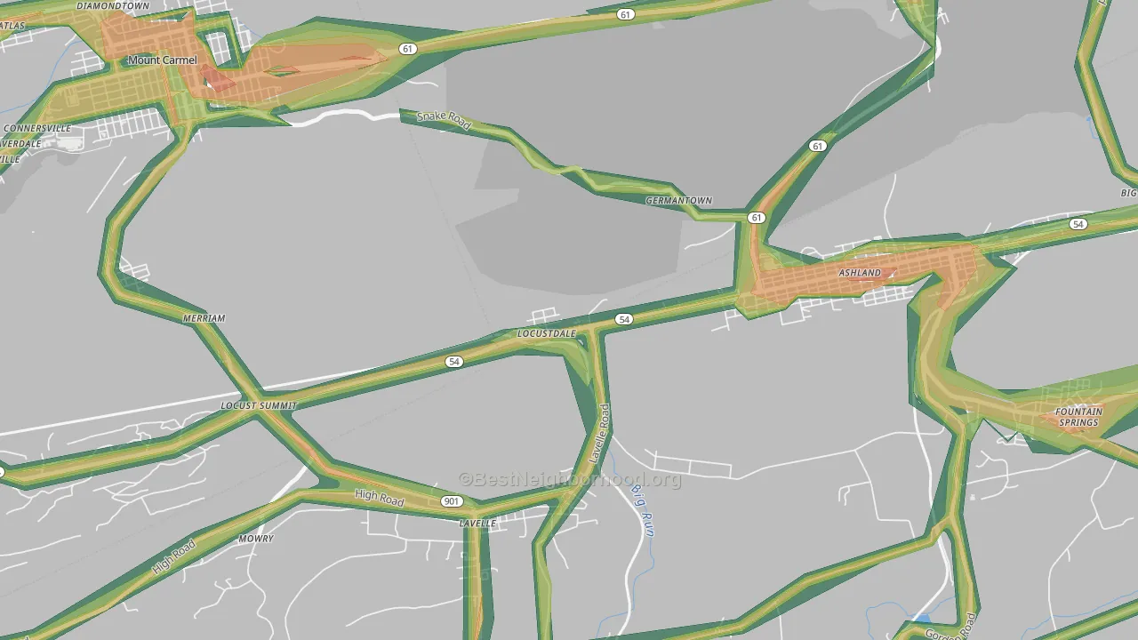 Locustdale, PA Map of Noise Levels in Locustdale