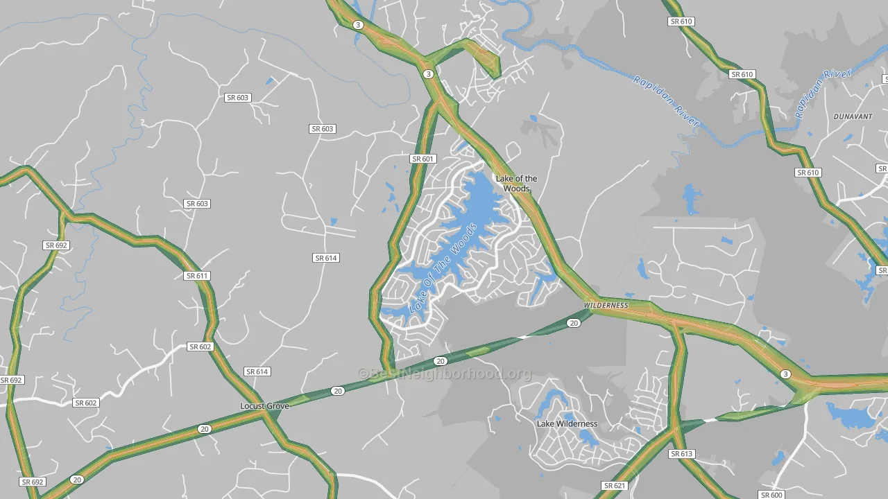 Locust Grove, VA Map of Noise Levels in Locust Grove