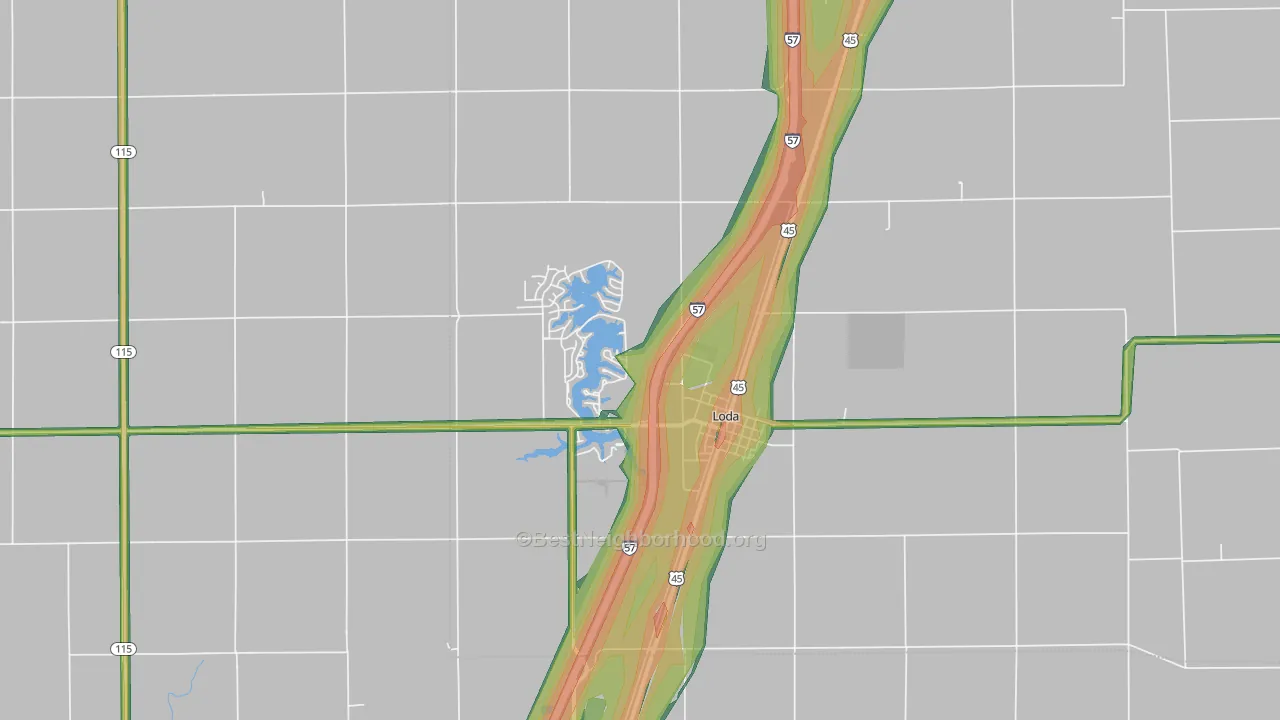Loda, IL Map of Noise Levels in Loda
