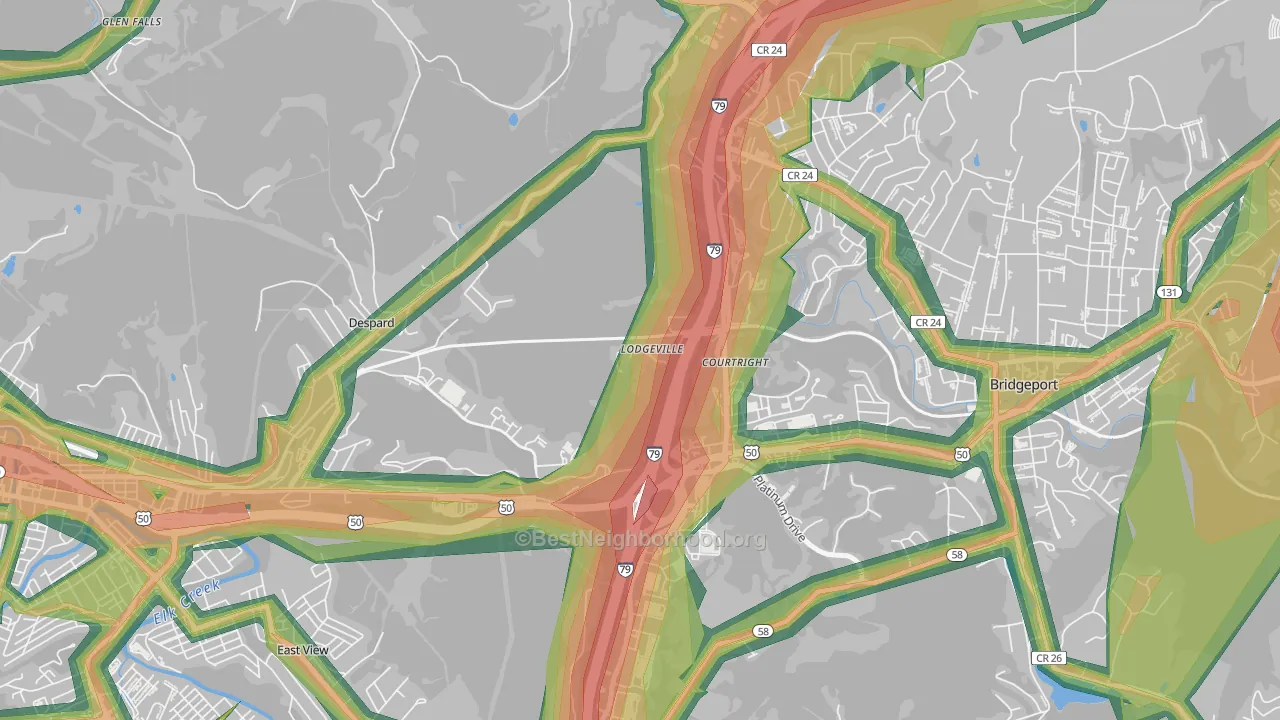 Lodgeville, WV Map of Noise Levels in Lodgeville
