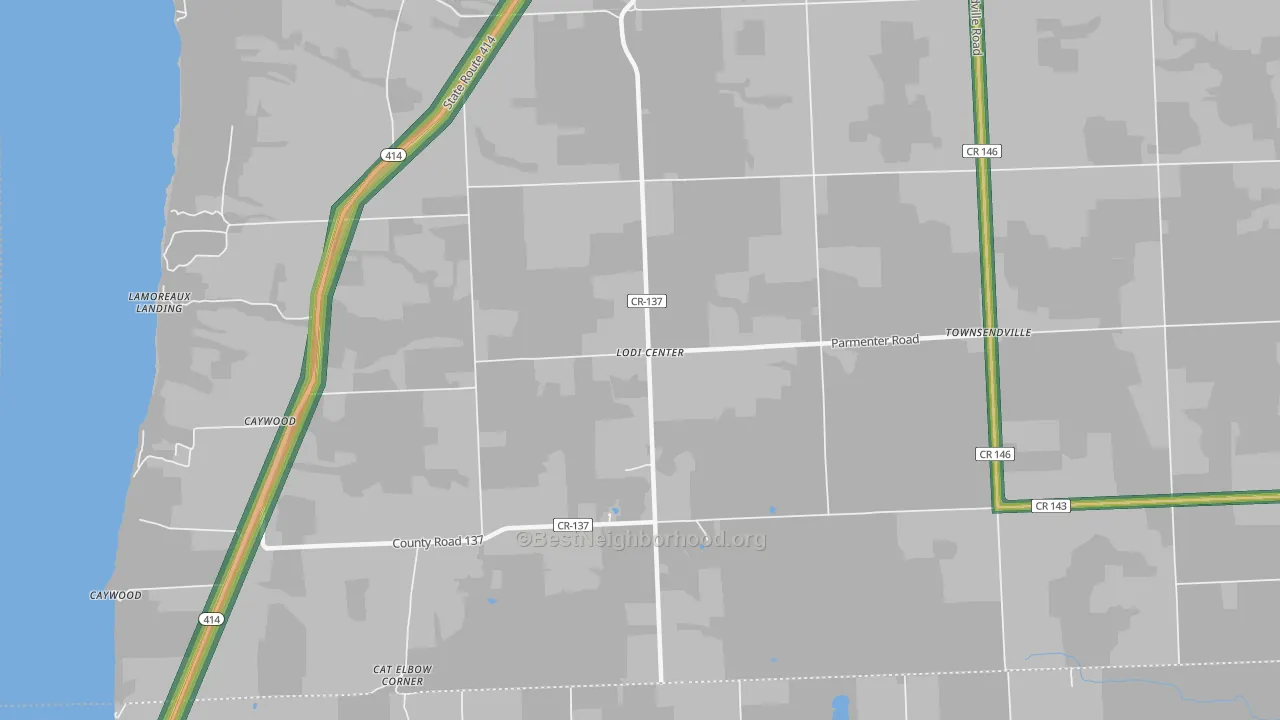 Lodi Center, NY Map of Noise Levels in Lodi Center