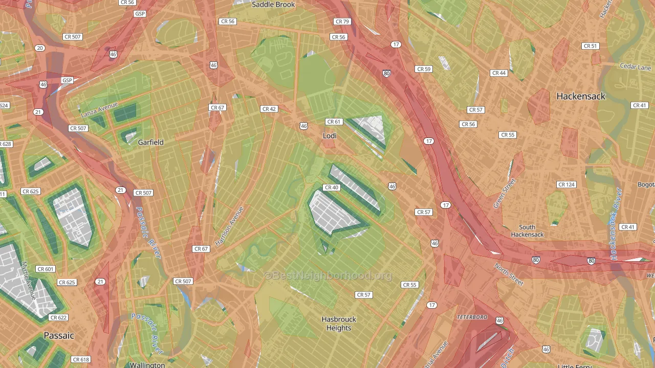 Lodi, NJ Map of Noise Levels in Lodi