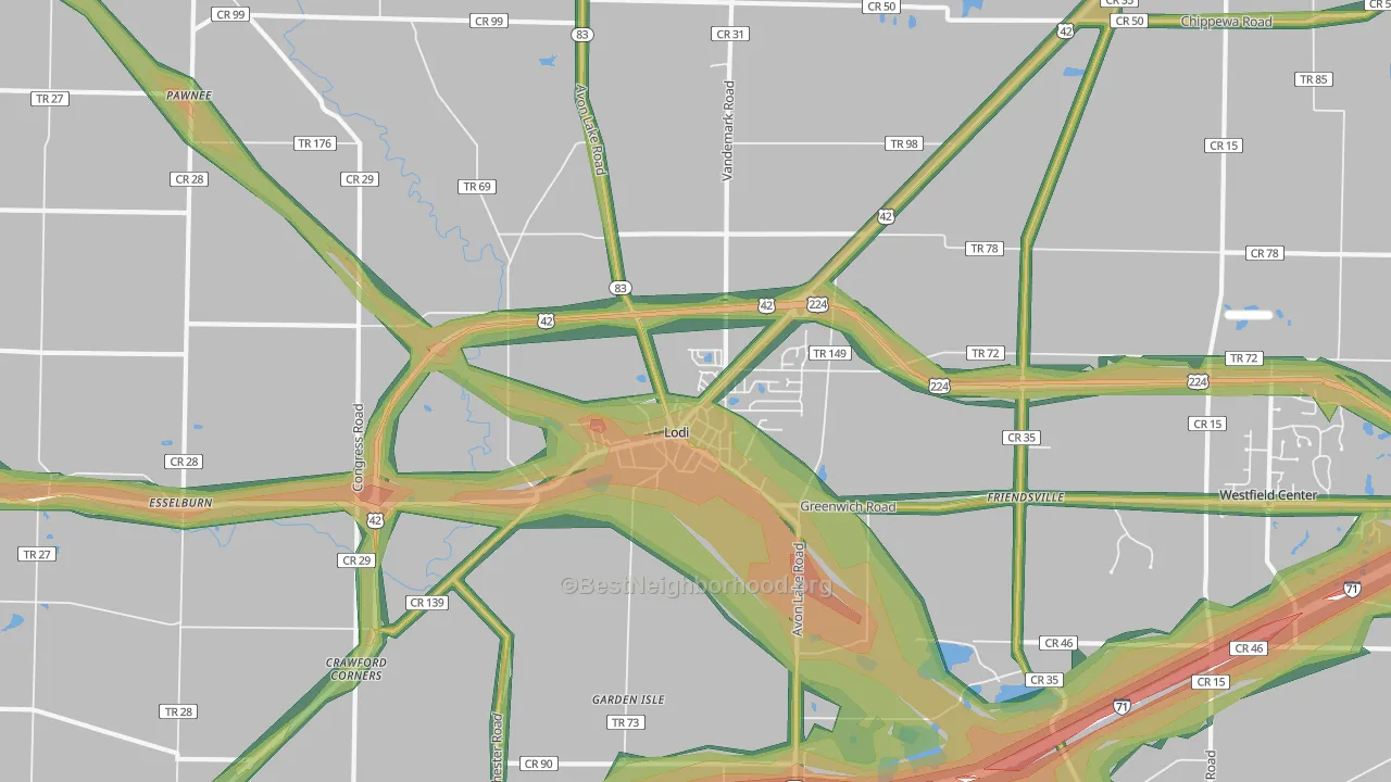 Lodi, OH Map of Noise Levels in Lodi