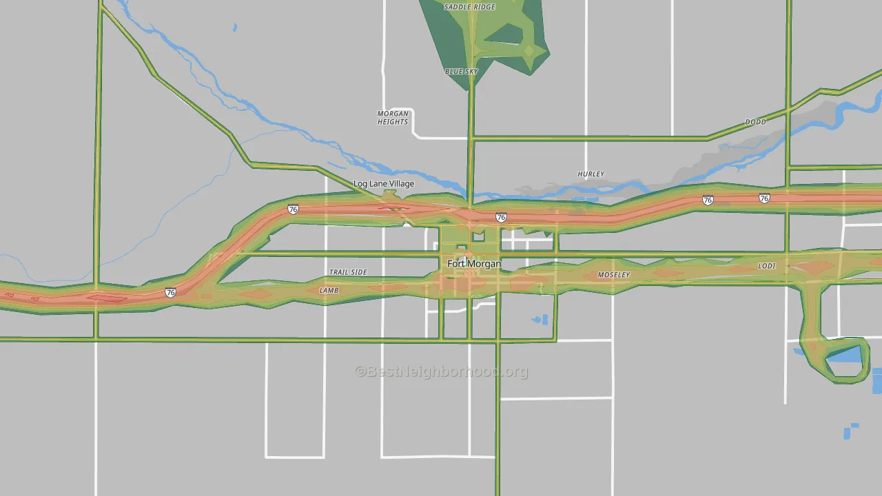 Log Lane Village, CO Map of Noise Levels in Log Lane Village