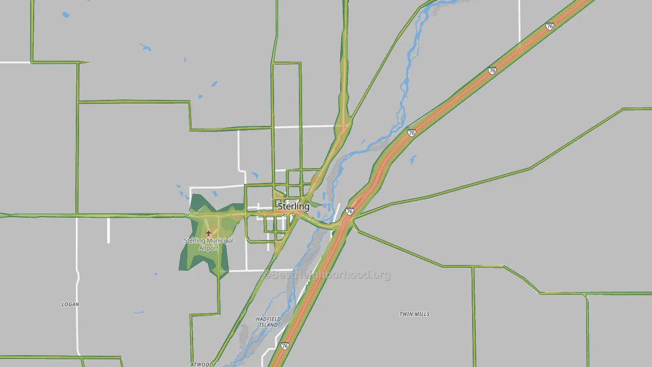 Logan County, CO Map of Noise Levels in Logan County