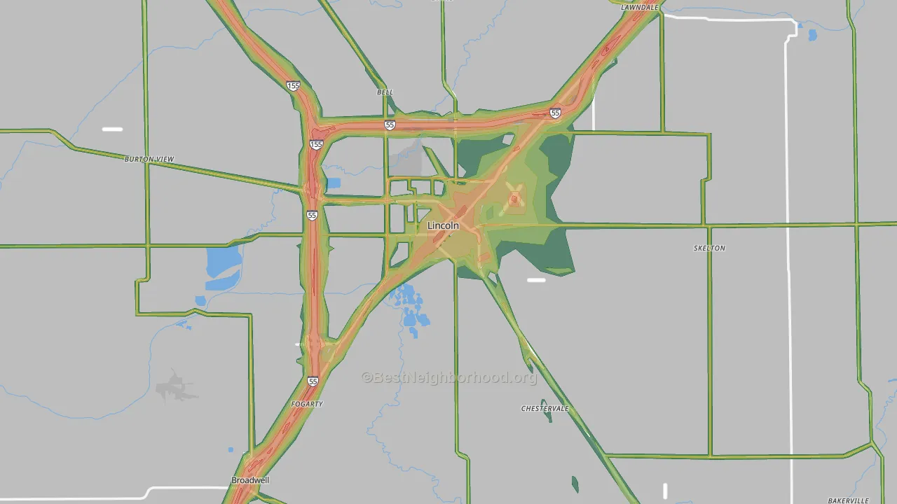 Logan County, IL Map of Noise Levels in Logan County