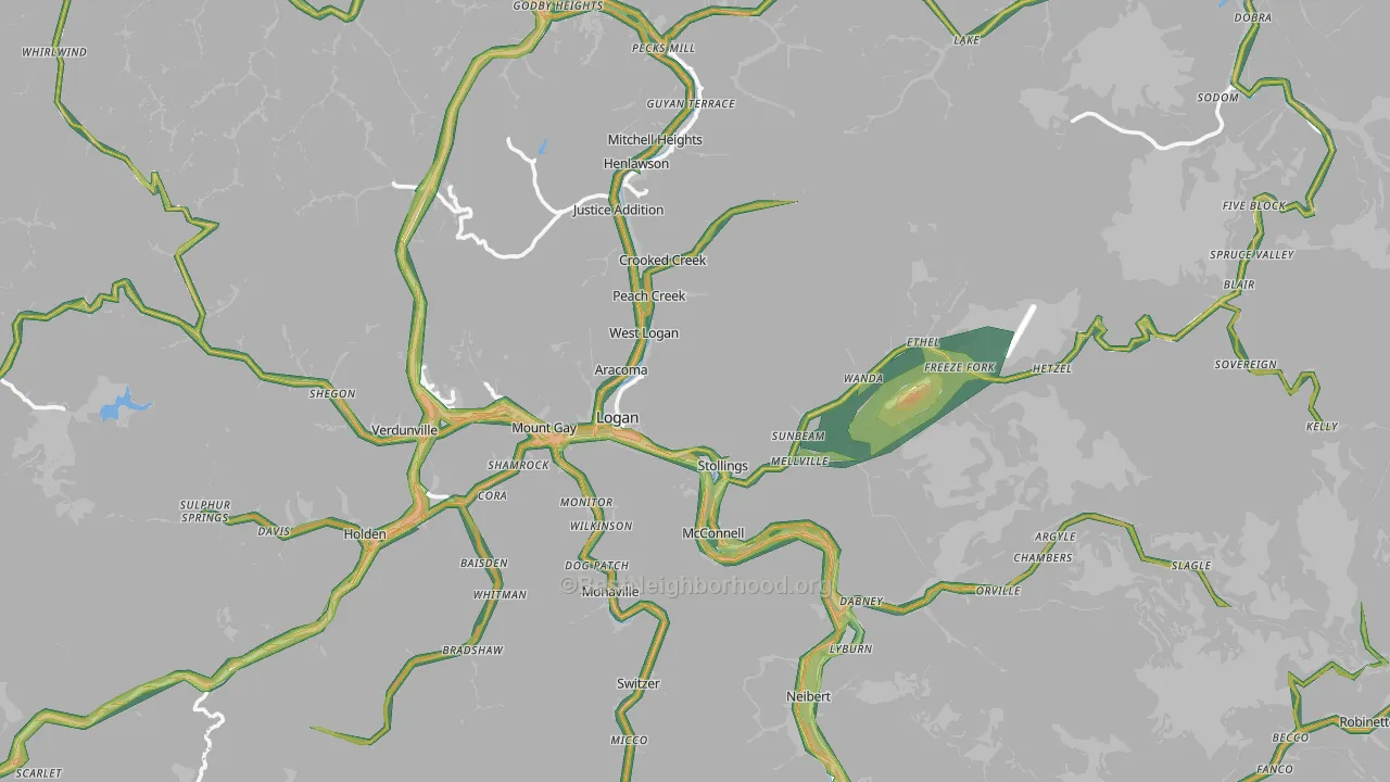 Logan County, WV Map of Noise Levels in Logan County