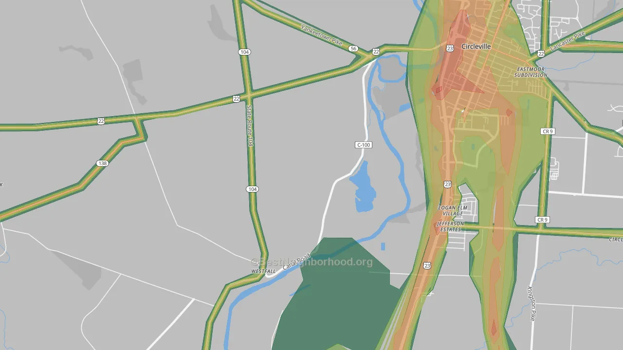 Logan Elm Village, OH Map of Noise Levels in Logan Elm Village