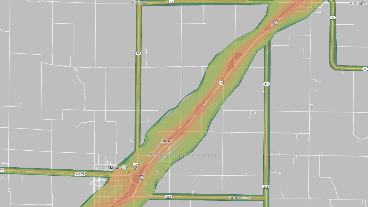 Logan, MO Map of Noise Levels in Logan