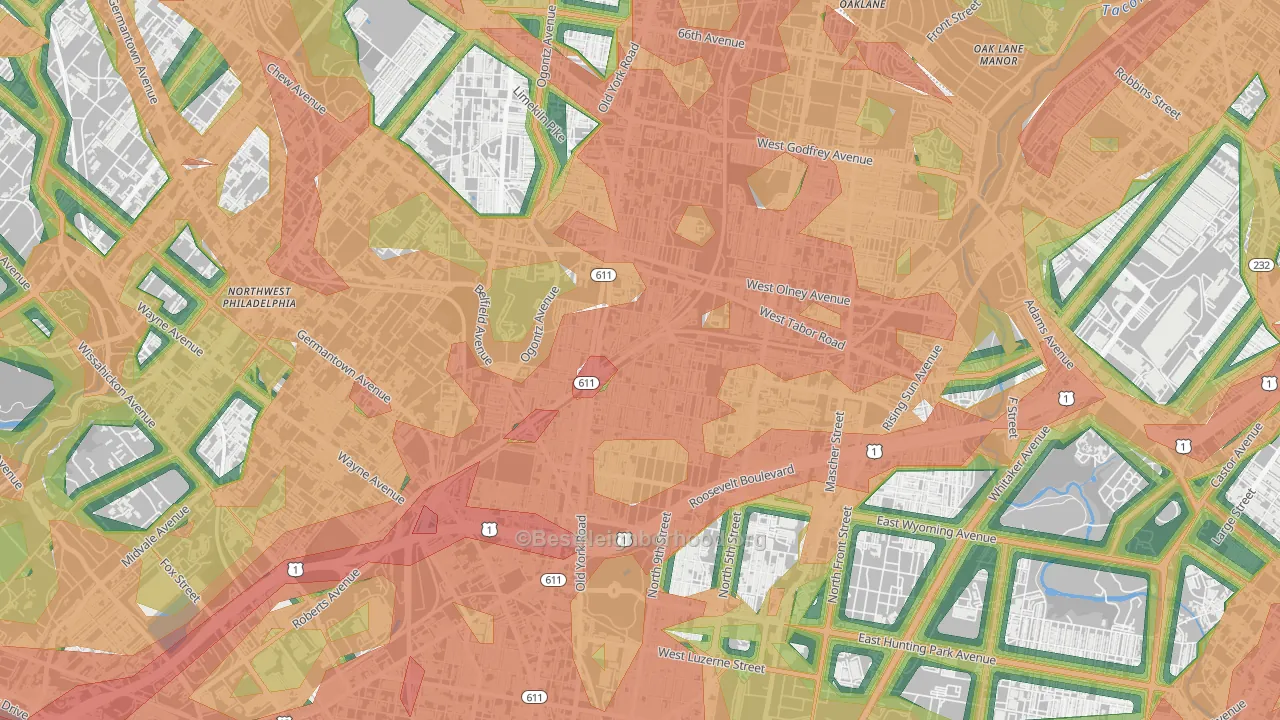 Logan-Ogontz-Fern Rock, Philadelphia, PA Map of Noise Levels in Logan-Ogontz-Fern Rock