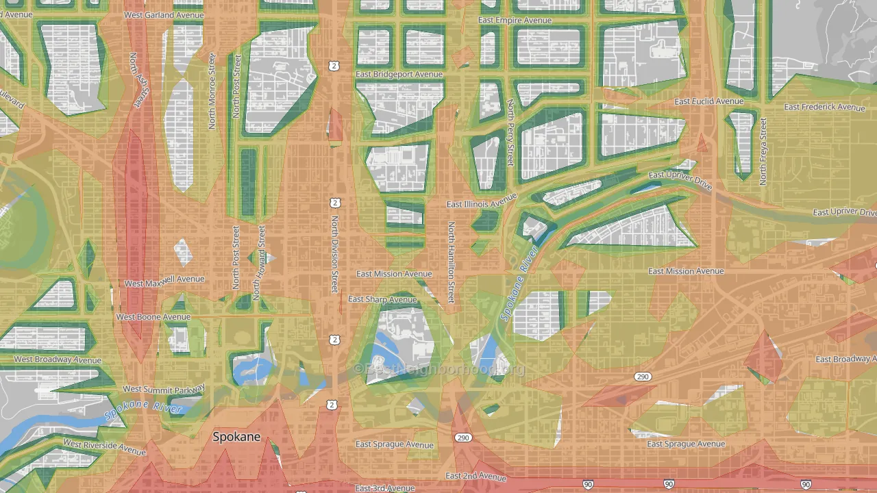 Logan, Spokane, WA Map of Noise Levels in Logan