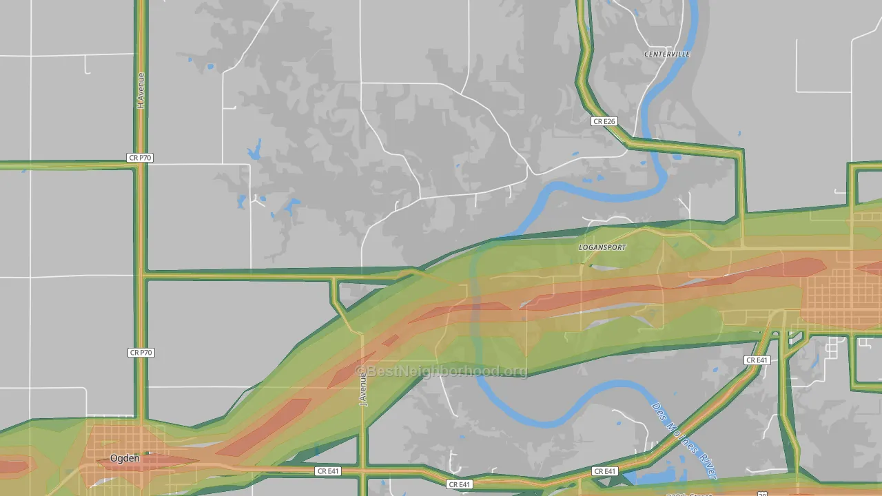 Logansport, IA Map of Noise Levels in Logansport