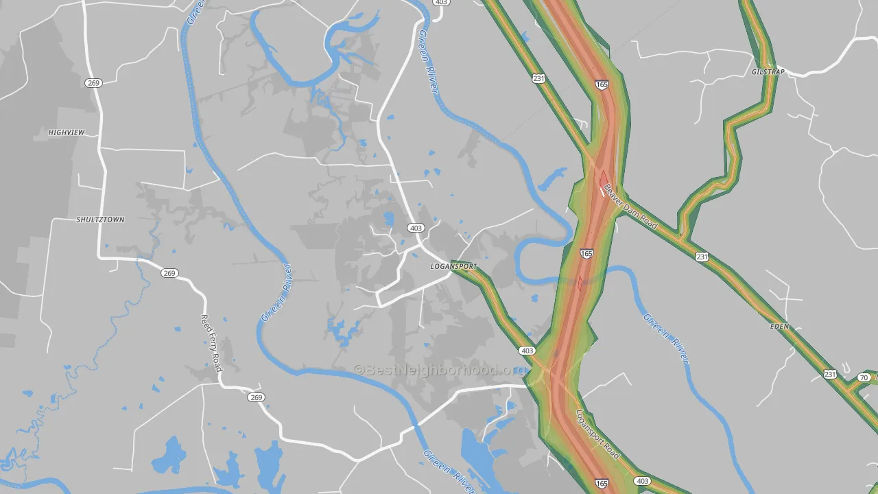 Logansport, KY Map of Noise Levels in Logansport