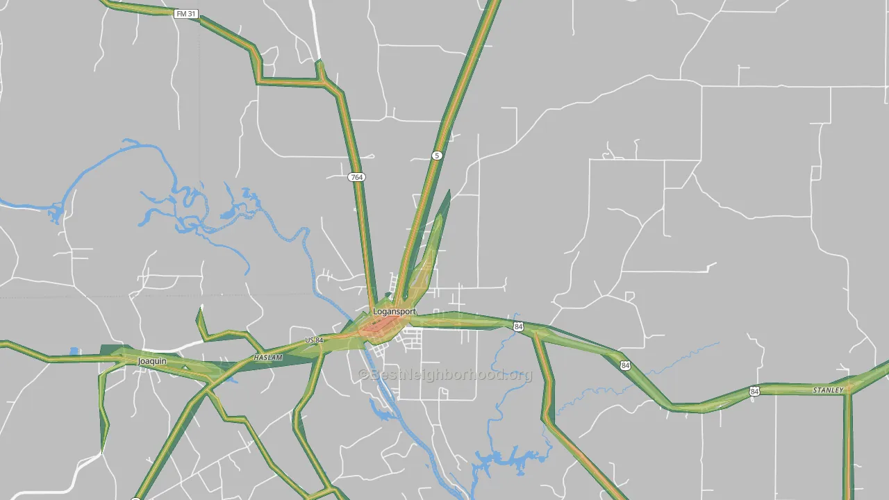 Logansport, LA Map of Noise Levels in Logansport