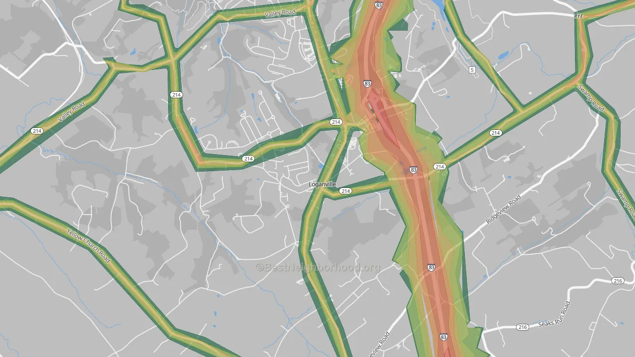 Loganville, PA Map of Noise Levels in Loganville