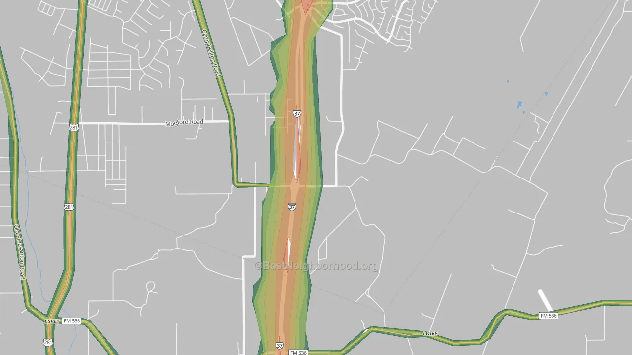 Loire, TX Map of Noise Levels in Loire