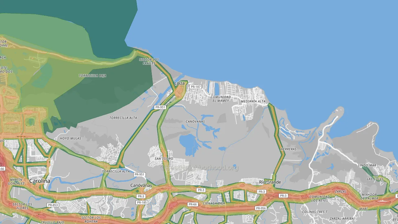 Loiza Municipio, PR Map of Noise Levels in Loiza Municipio