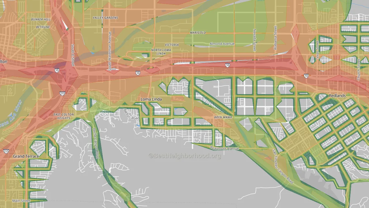 Loma Linda, CA Map of Noise Levels in Loma Linda