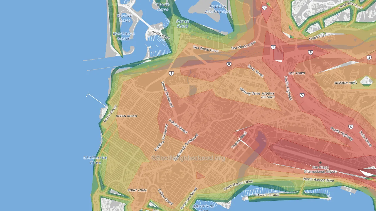 Loma Portal, San Diego, CA Map of Noise Levels in Loma Portal