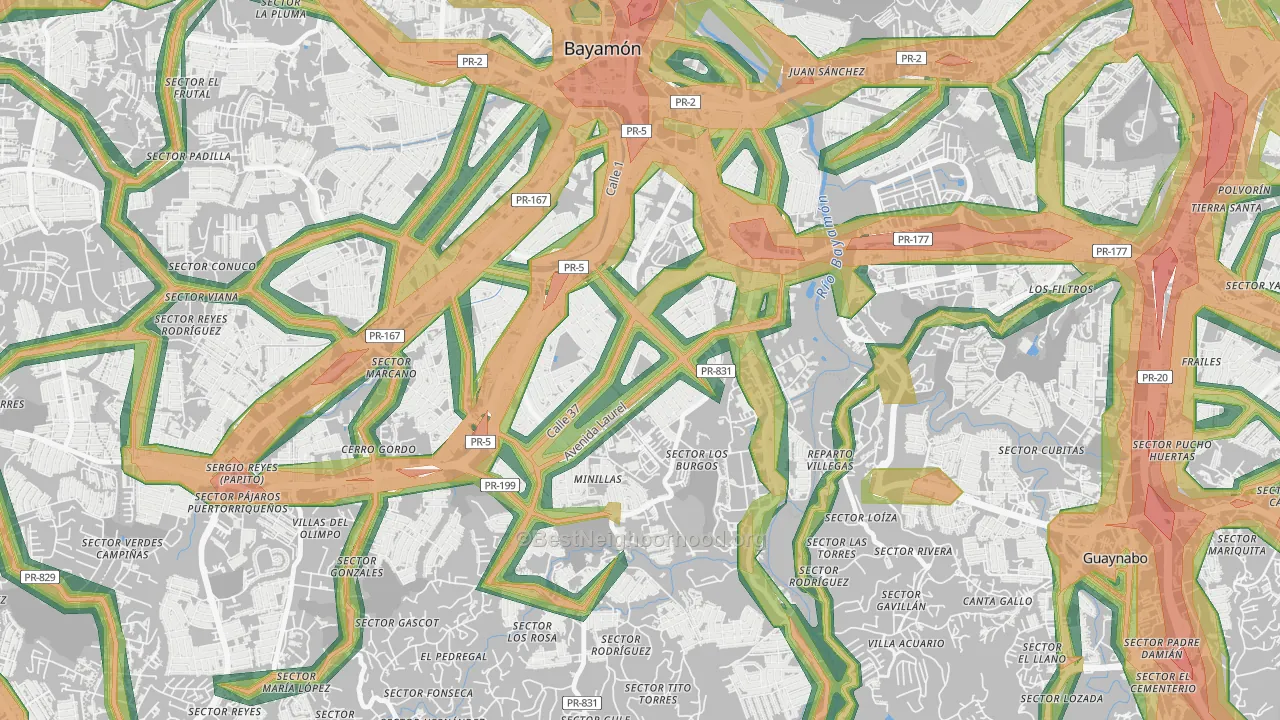 Lomas Verdes, Bayamon, PR Map of Noise Levels in Lomas Verdes