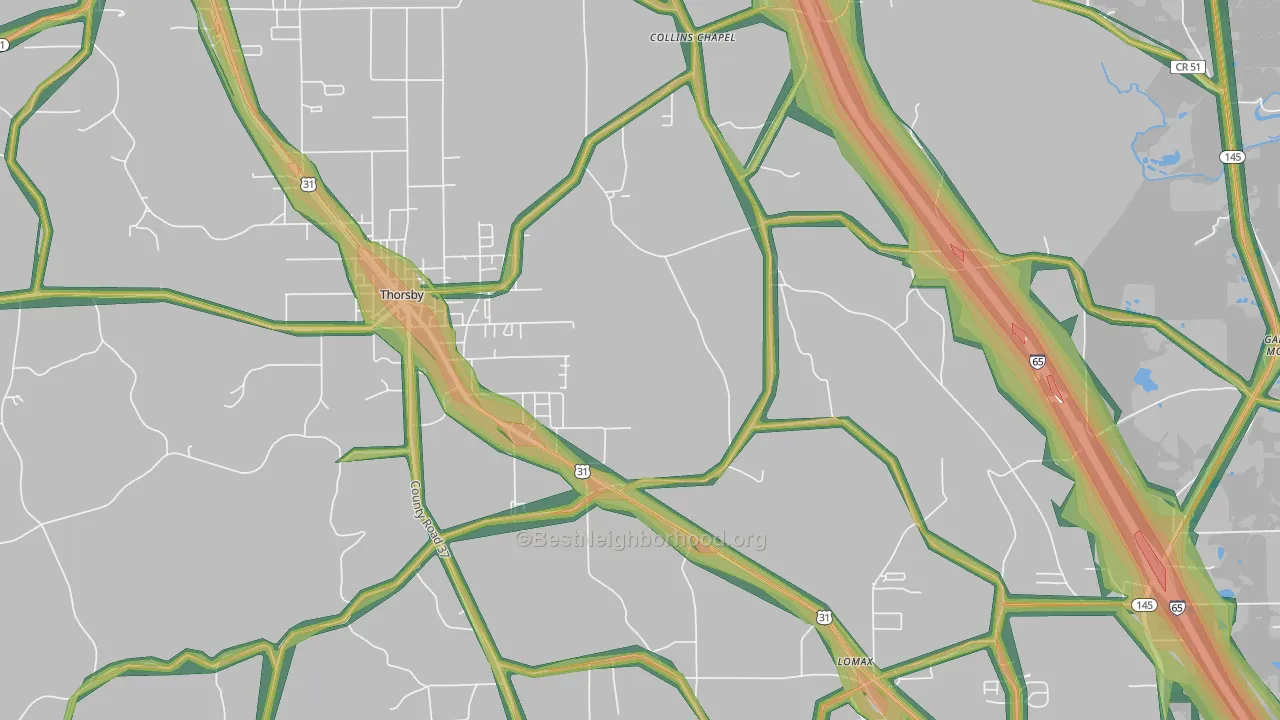 Lomax, AL Map of Noise Levels in Lomax