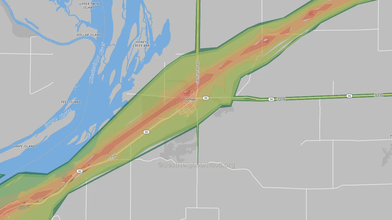 Lomax, IL Map of Noise Levels in Lomax