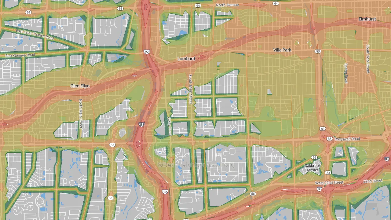 Lombard, IL Map of Noise Levels in Lombard