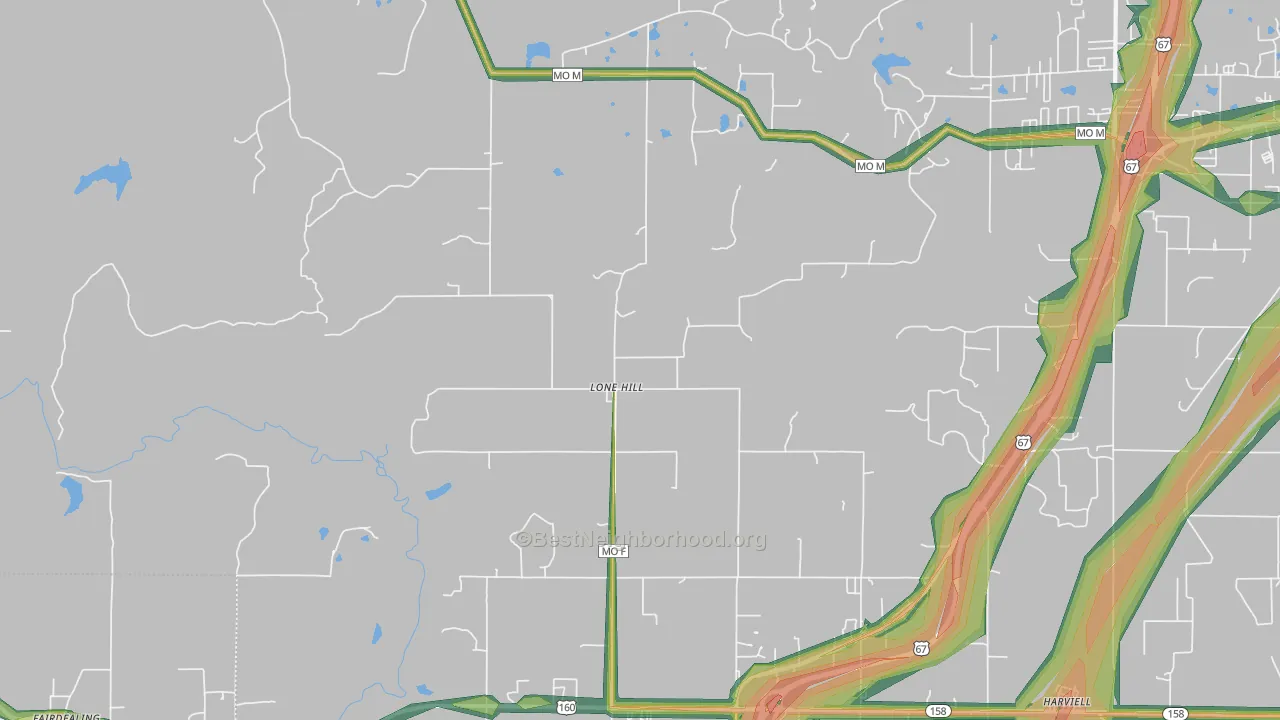 Lone Hill, MO Map of Noise Levels in Lone Hill
