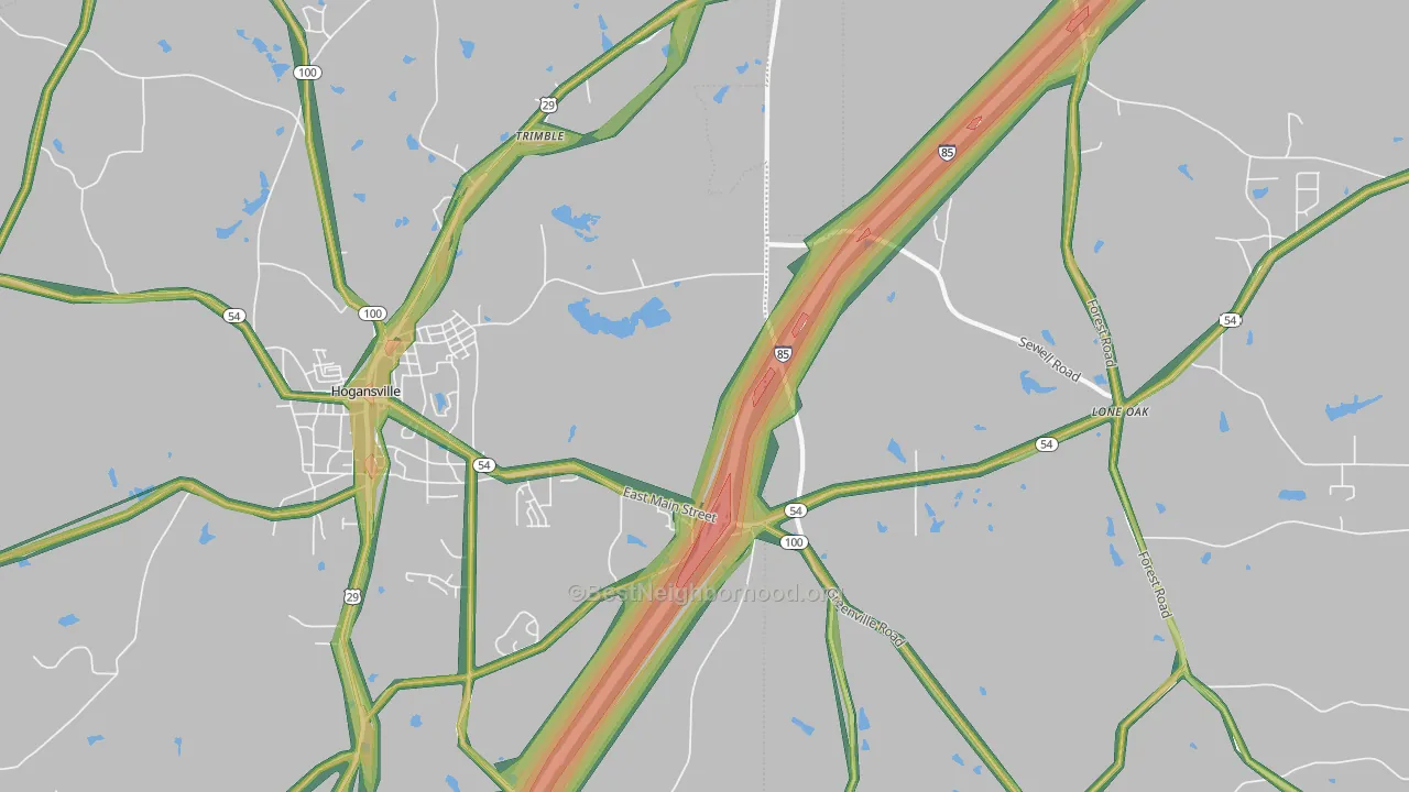 Lone Oak, GA Map of Noise Levels in Lone Oak