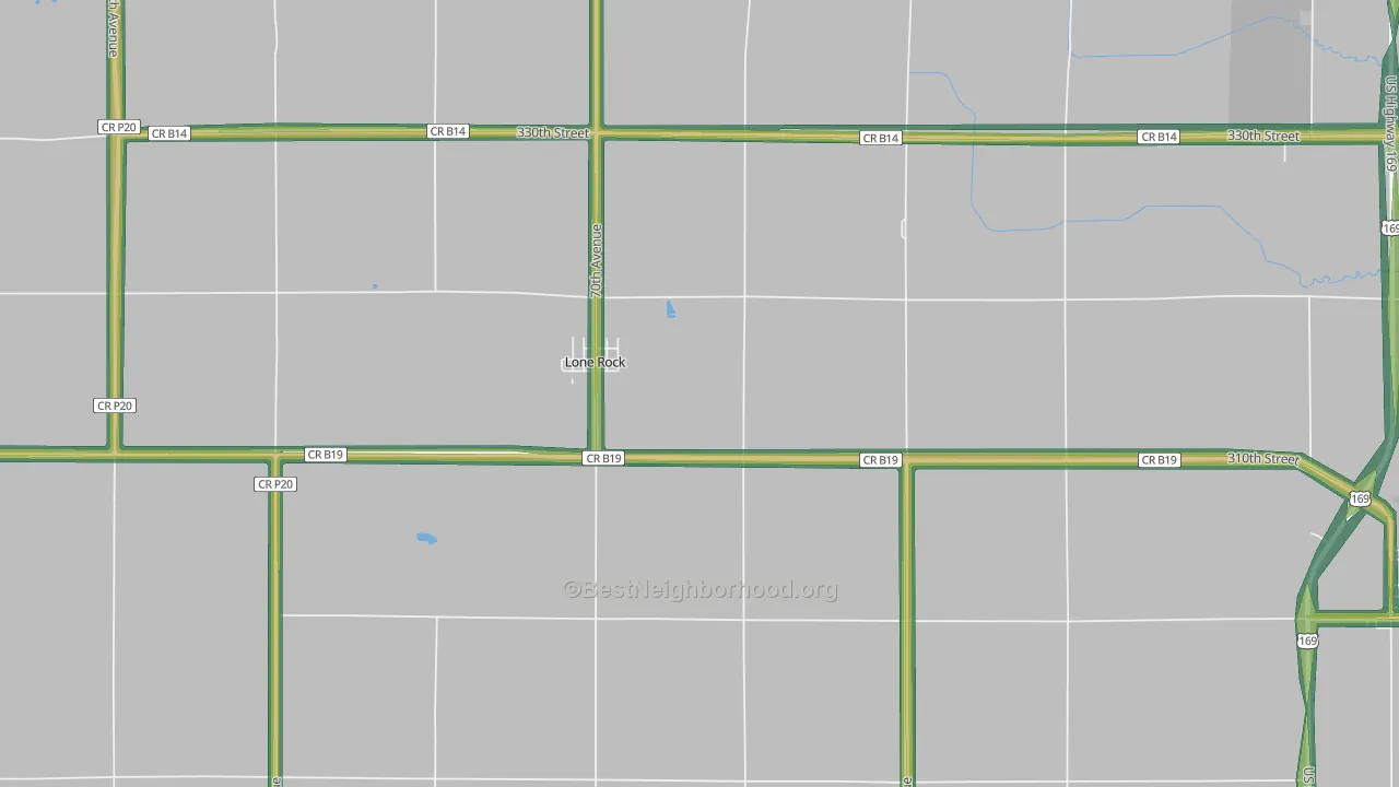 Lone Rock, IA Map of Noise Levels in Lone Rock