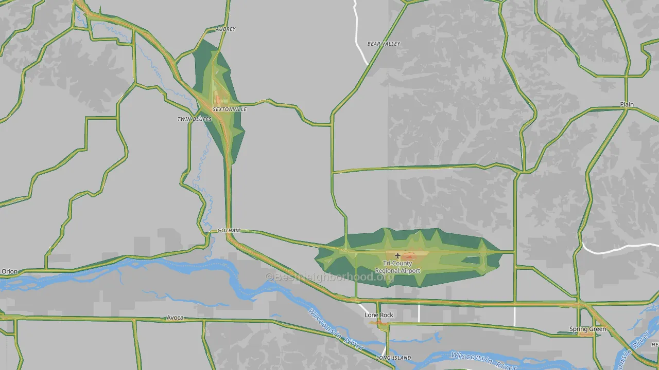 Lone Rock, WI Map of Noise Levels in Lone Rock